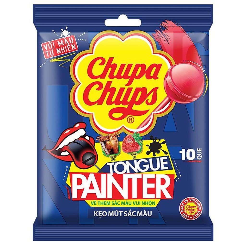 CHUPA CHUPS LOLLIPOP 93G (9.3G X 10) X 70 bags TONGUE PAINTER 
(Flavors: COLA, STRAWBERRY)